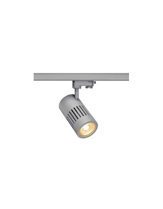 spot STRUCTEC LED 30W, Gris argent, 3000K, 36°, adaptateur rail 3 allumage inclus