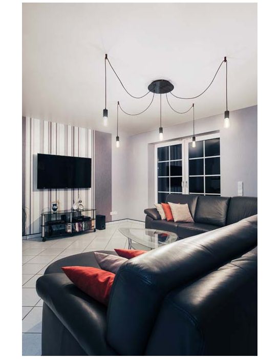 suspension ronde noire FITU E27, max. 60W, cable nu de 5m