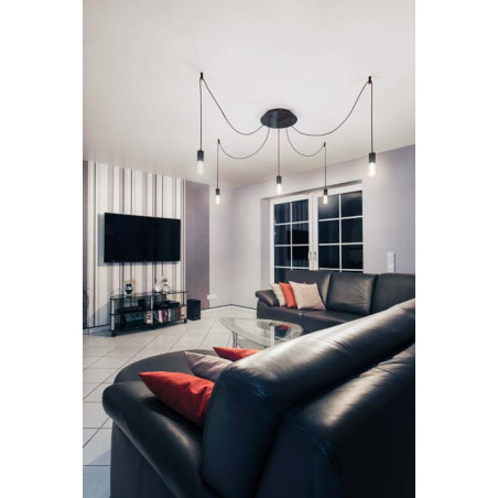suspension ronde noire FITU E27, max. 60W, cable nu de 5m