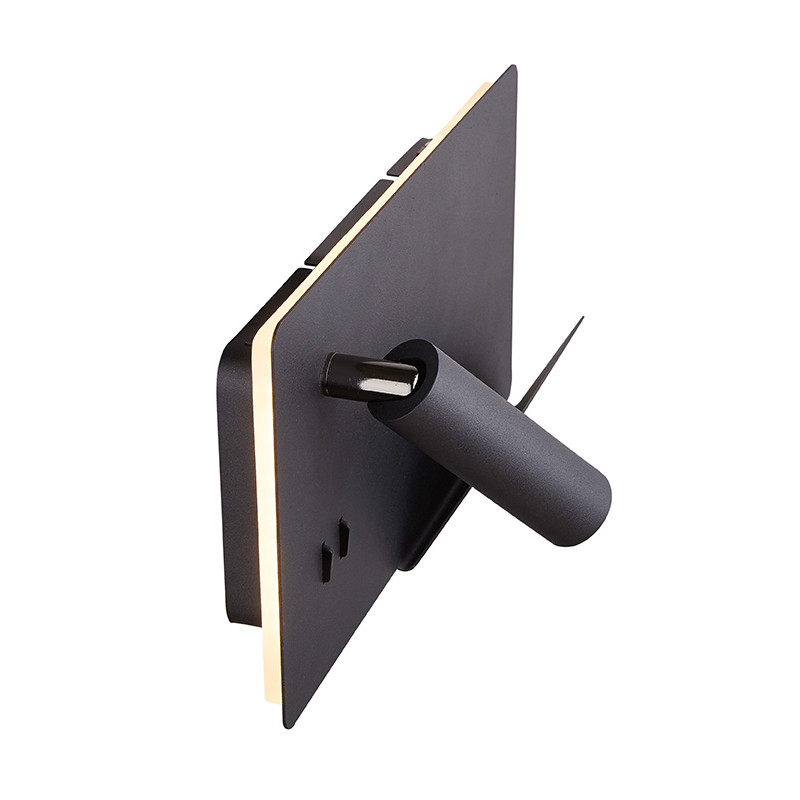 SOMNILA SPOT, applique intérieure, liseuse, version droite, noir, LED, 13W, 3000K, avec port USB
