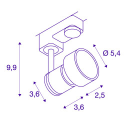 PURI TRACK, spot pour rail 3 allumages, intérieur, gris argent, GU10/QPAR51, 50W max