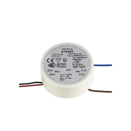 Alimentation LED, intérieur, 12V, 12W, ronde, blanc
