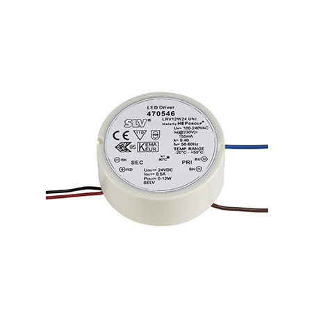 Alimentation LED, intérieur, 24V, 12W, ronde, blanc