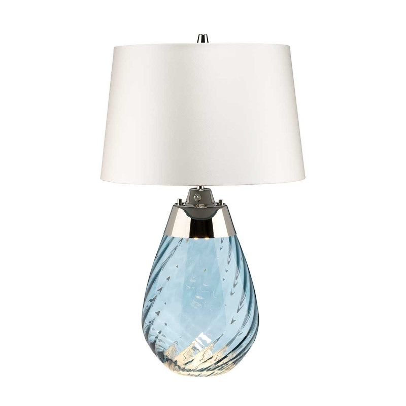 Petite lampe de table bleue Lena avec abat-jour blanc cassé 2 lumières