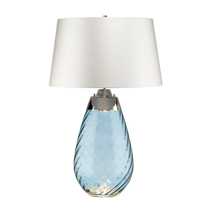 Grande lampe de table bleue Lena avec abat-jour blanc cassé 2 lumières