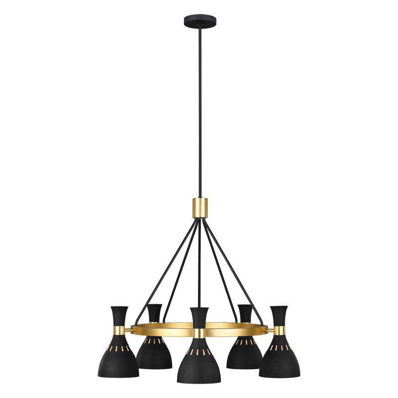 Lustre Joan 5 lumières - Noir minuit et Laiton bruni