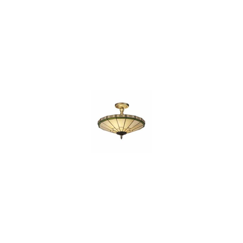 New York  2Lt Semi-Flush - Brass Metal & Stained Glass