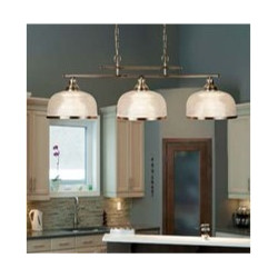 Bistro II 3Lt Pendant-Antique Brass & Holophane Style Glass