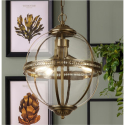 Coronet 3Lt Pendant - Antique Brass Metal & Glass