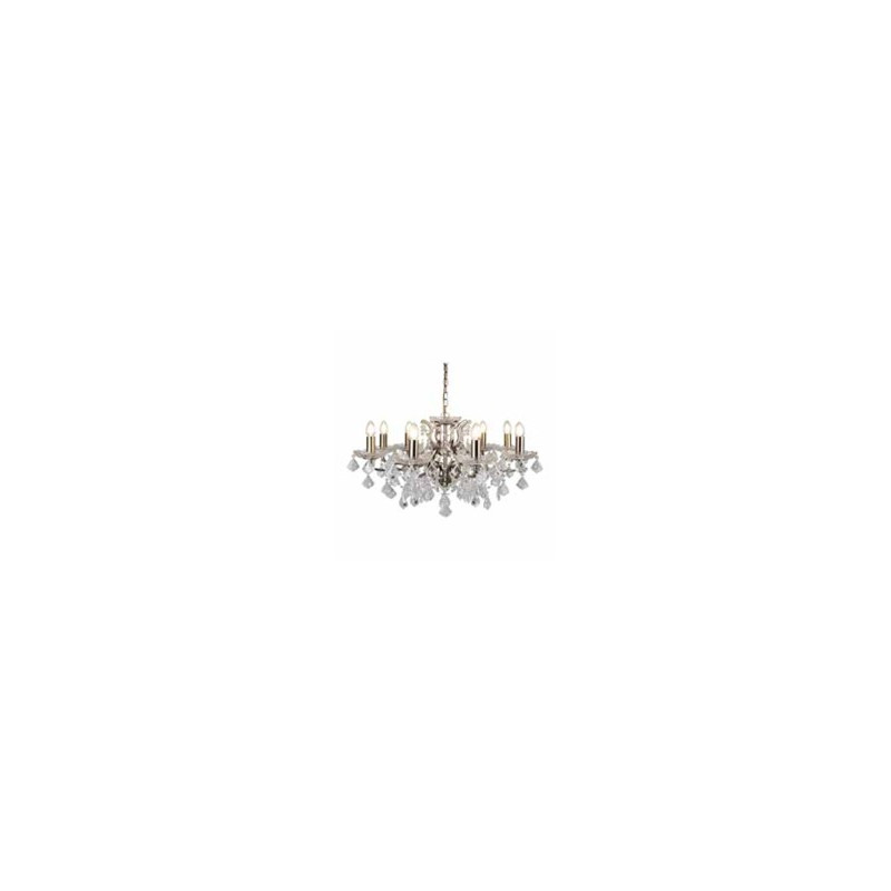 Paris  8Lt Chandelier - Antique Brass Metal & Clear Crystal