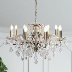 Paris  8Lt Chandelier - Antique Brass Metal & Clear Crystal