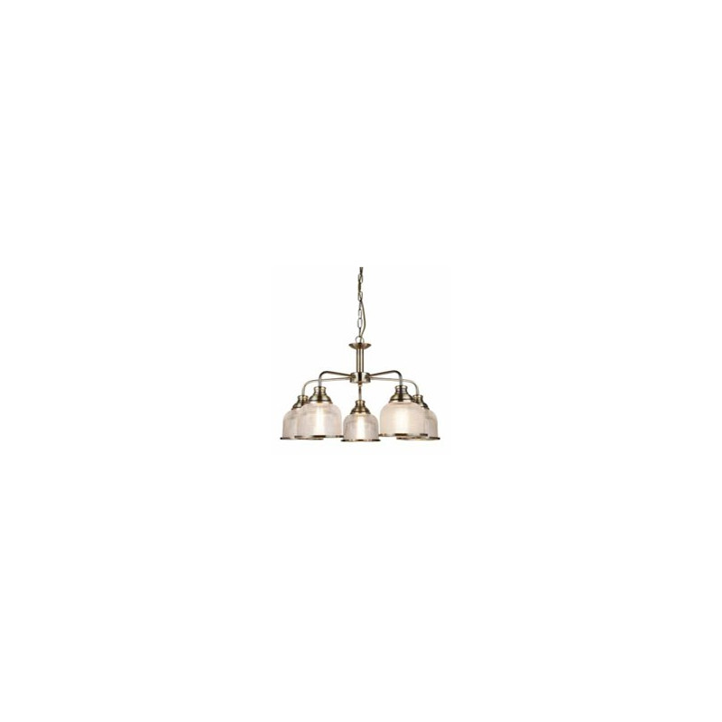 Bistro II 5Lt Pendant -Antique Brass & Holophane Style Glass