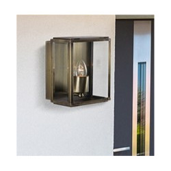 Box Outdoor Wall Light - Antique Brass Metal & Glass