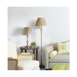 Flemish Floor Lamp- Antique Brass Metal & Mink Pleated Shade