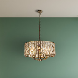 Bijou 8Lt Pendant - Antique Brass Metal & Champagne Glass
