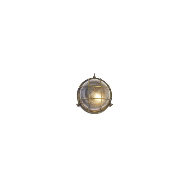 Bulkhead Round Outdoor Light -Black Gold Metal & Clear Glass