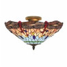 Dragonfly  Semi-Flush - Antique Brass Metal & Stained Glass