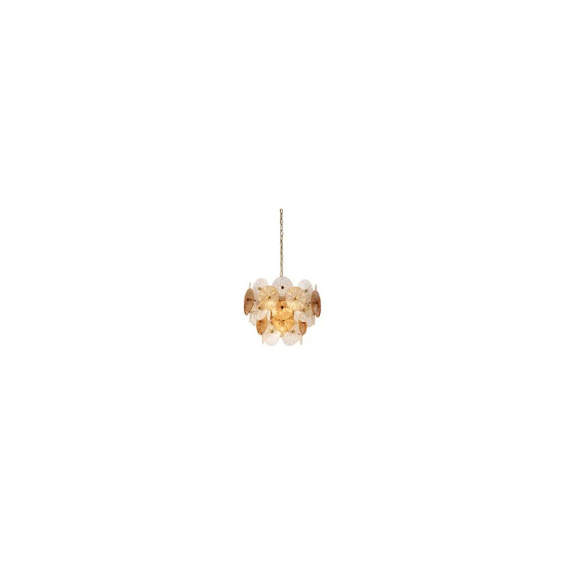 Wagon Wheel 5Lt Pendant - Bronze Metal & Clear & Amber Glass