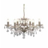 Paris  6Lt Chandelier - Antique Brass Metal & Clear Crystal