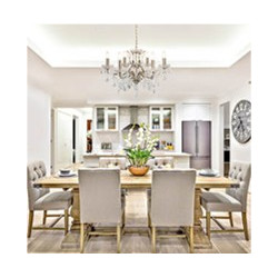 Paris  6Lt Chandelier - Antique Brass Metal & Clear Crystal