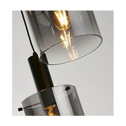 Sweden 3Lt Multi-Drop Pendant - Black Metal & Smoked Glass