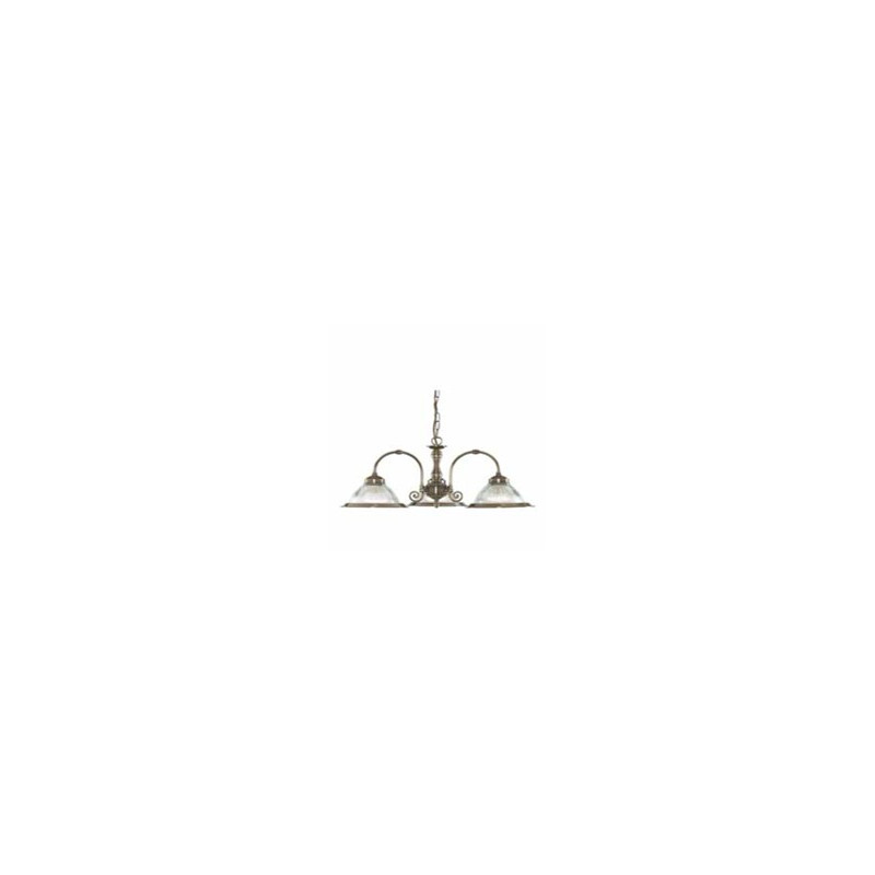 American Diner 3Lt Pendant - Antique Brass & Ribbed Glass