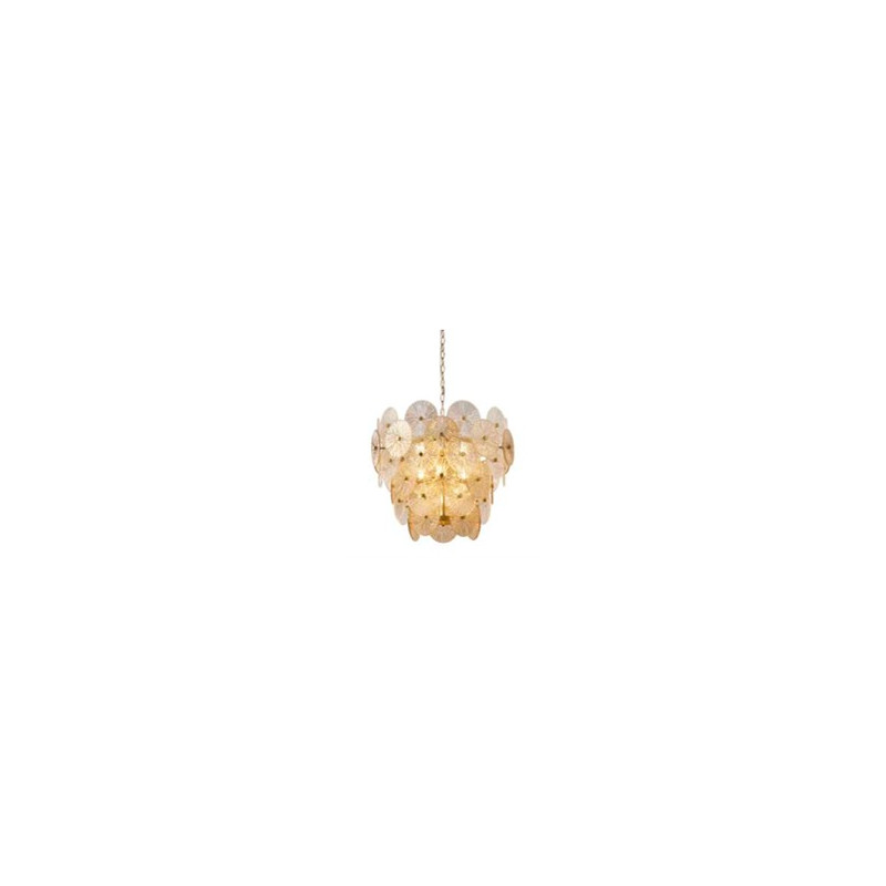 Wagon Wheel 9Lt Pendant - Bronze Metal, Clear & Amber Glass