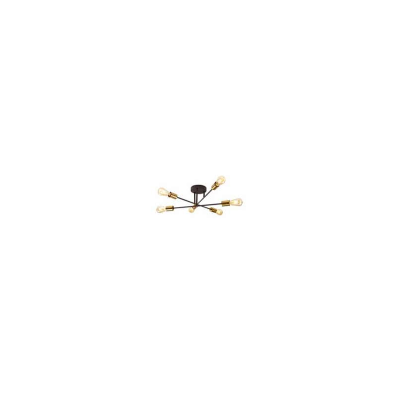Armstrong 6Lt Semi-Flush - Black & Satin Brass Metal