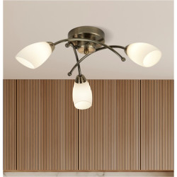 Opera 3Lt Flush - Antique Brass Metal & Opal Glass