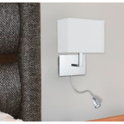 Hotel Wall Light - Chrome Metal & White Fabric Shade