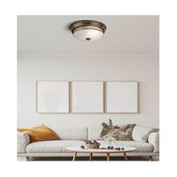 Edinburgh 2Lt Flush  - Antique Brass Metal & Acid Glass