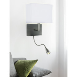 Hotel Wall Light with LED Reading Light - Satin Silver Metal