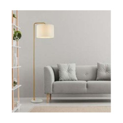 Gallow Floor Lamp-Antique Gold Metal, Marble & White Fabric