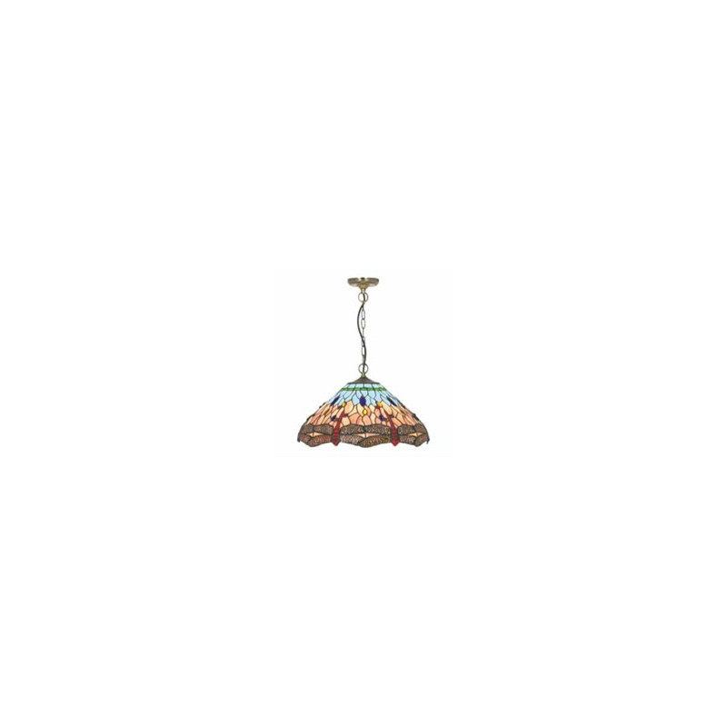 Dragonfly  Pendant  - Antique Brass Metal & Stained Glass