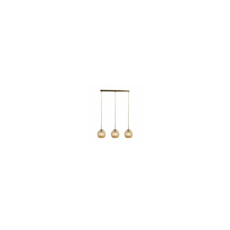 Balls  3Lt Bar Pendant - Antique Brass Metal & Amber Glass