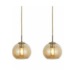 Balls  3Lt Bar Pendant - Antique Brass Metal & Amber Glass