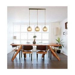 Balls  3Lt Bar Pendant - Antique Brass Metal & Amber Glass