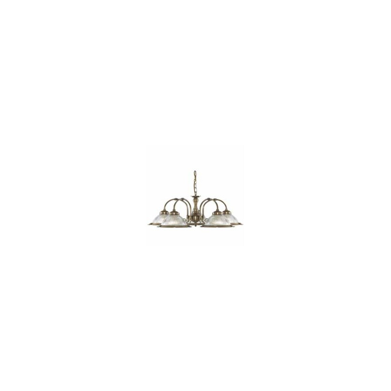 American Diner 5Lt Pendant - Antique Brass & Ribbed Glass